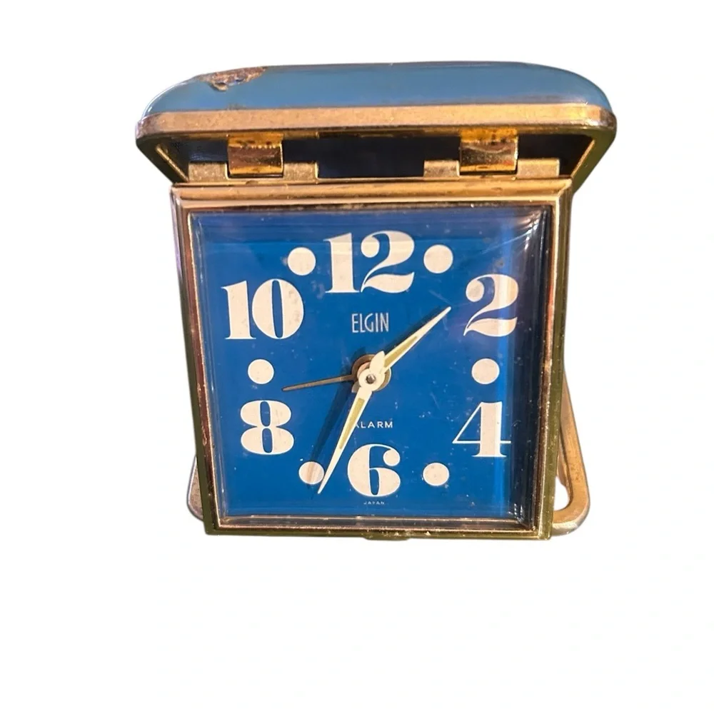 Vintage Elgin Blue and Gold Alarm Clock